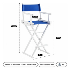 Cadeira Alta Diretor Cinema - Madeira - Dobrável - Branco – Antoniazzi