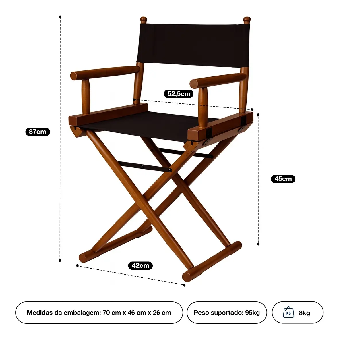 Cadeira Diretor Cinema Madeira Tecido - Dobrável - Castanho -  Antoniazzi