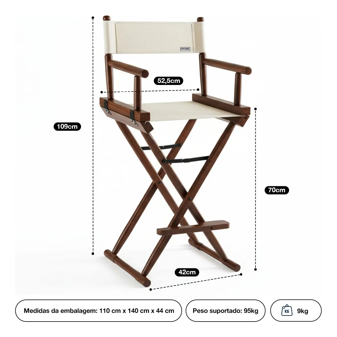 Cadeira Alta Diretor Cinema - Madeira - Dobrável - Castanho