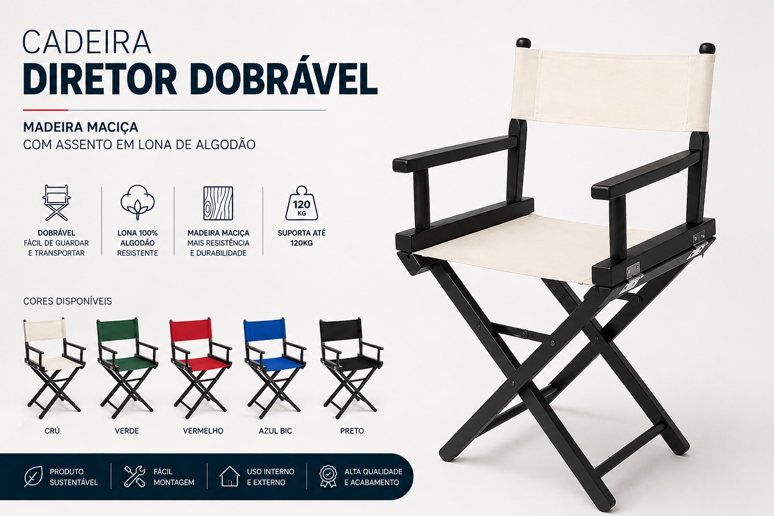 Cadeira Diretor De Cinema Madeira Tecido - Dobrável - Preto -  Antoniazzi