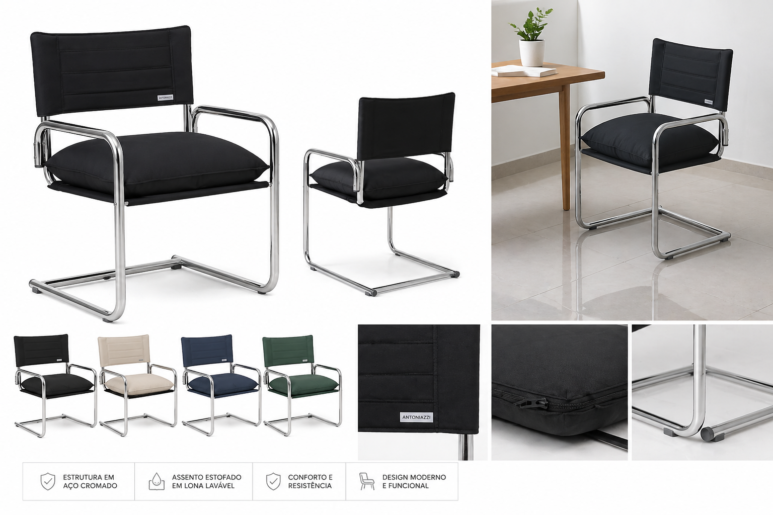 Cadeira Tubular em Aço Cromado | Antoniazzi